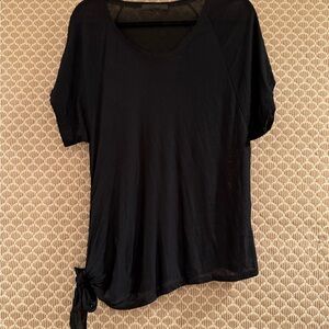Black KES Tie Front Relaxed Short Sleeve Top